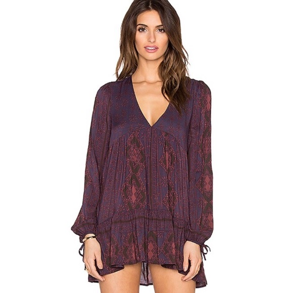 Free People Dresses & Skirts - Free People Down By The Bay V Neck Patterned Tunic Dress In Dusk Combo XS